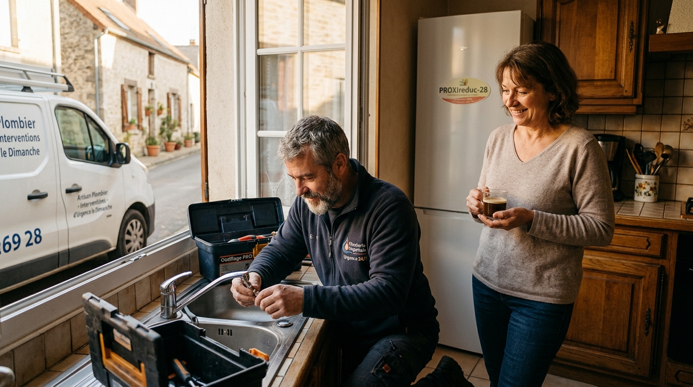 Astuce 3 — Privilégiez les services qui peuvent intervenir rapidement (ou le dimanche)
Certains partenaires locaux de PROXIreduc-28, y compris des artisans de Nogent-le-Phaye et périphérie, proposent des interventions le dimanche selon les services. Par exemple, Plombier Nogent-le-Phaye ouvert dimanche peut dépanner en urgence, tout comme Électricien Illiers-Combray ouvert dimanche. Vérifiez les créneaux directement sur les fiches PROXIreduc-28 et contactez-les pour un rendez-vous. Vous pouvez aussi trouver des profils comme Chauffagiste Chartres prix raisonnables et Électricien Chartres avis sur les fiches partenaires.